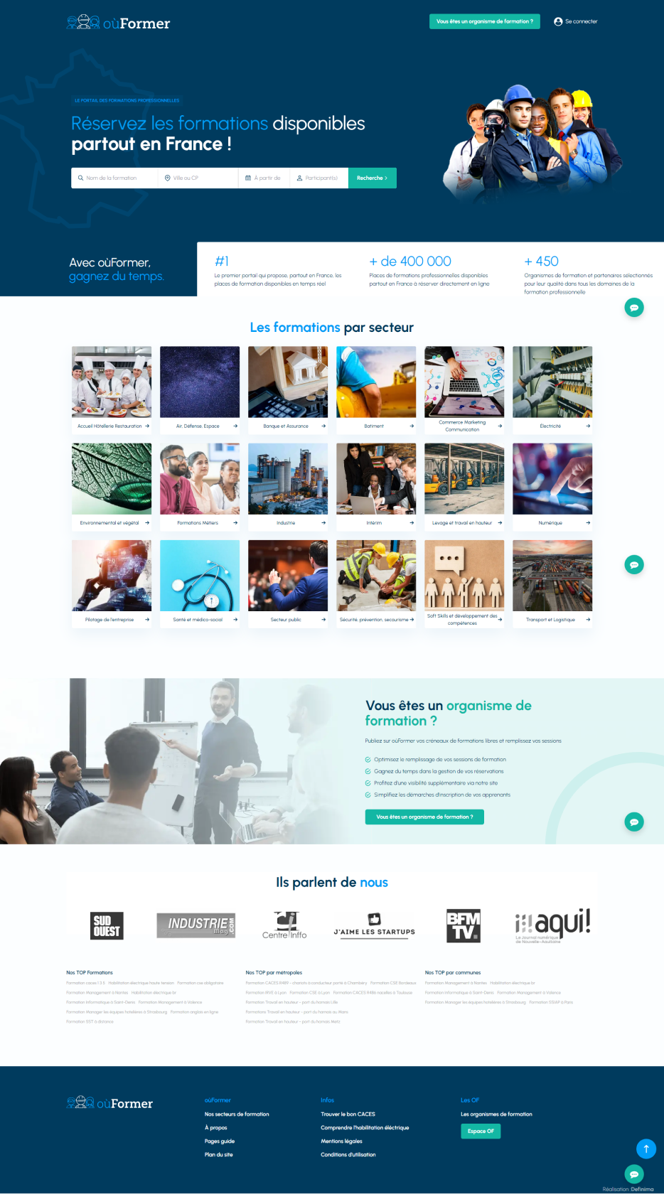 front office site sur mesure ou former symfony react agende de développement web bordeaux