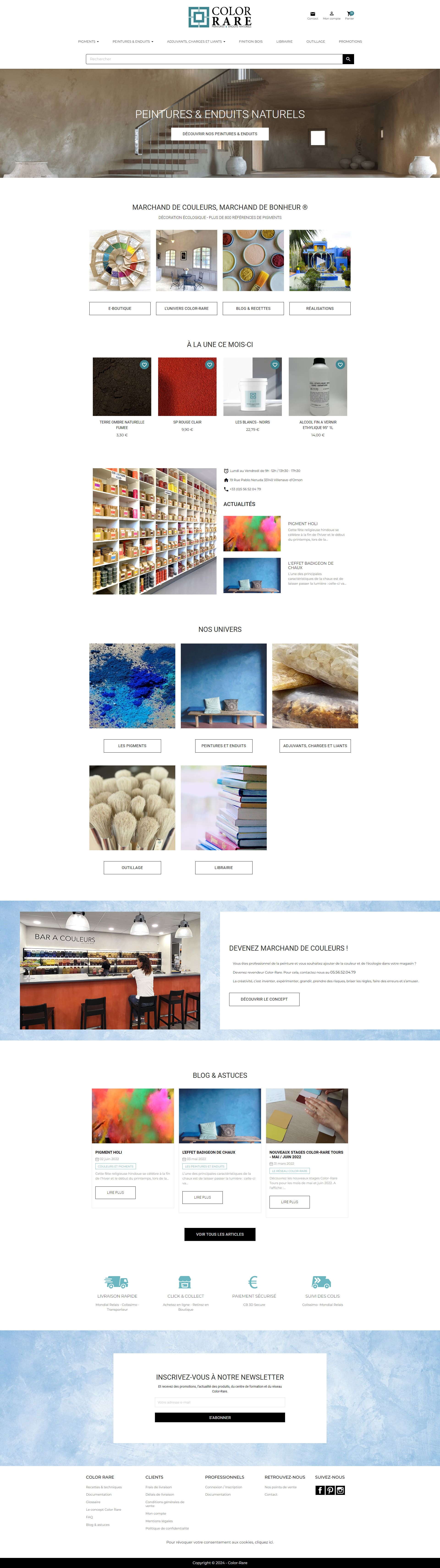 color rare site e commerce prestashop boutique en ligne peinture pigments enduits naturels