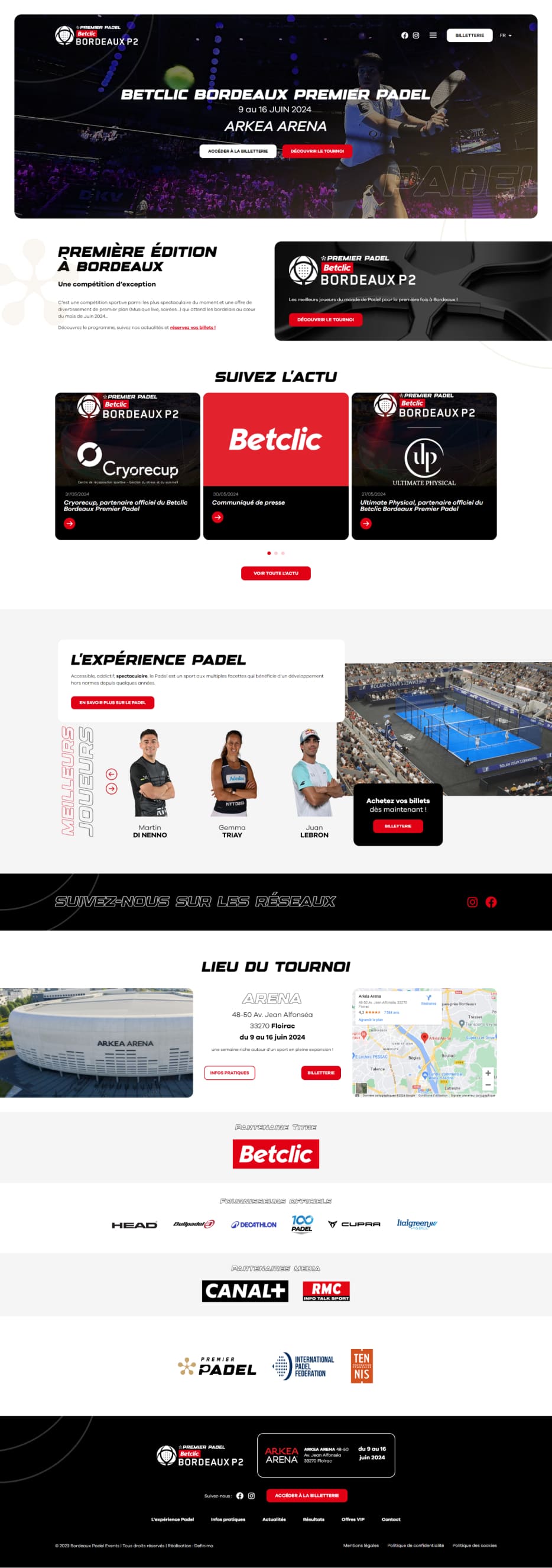 agence web definima betclic bordeaux premier padel site vitrine communication digitale