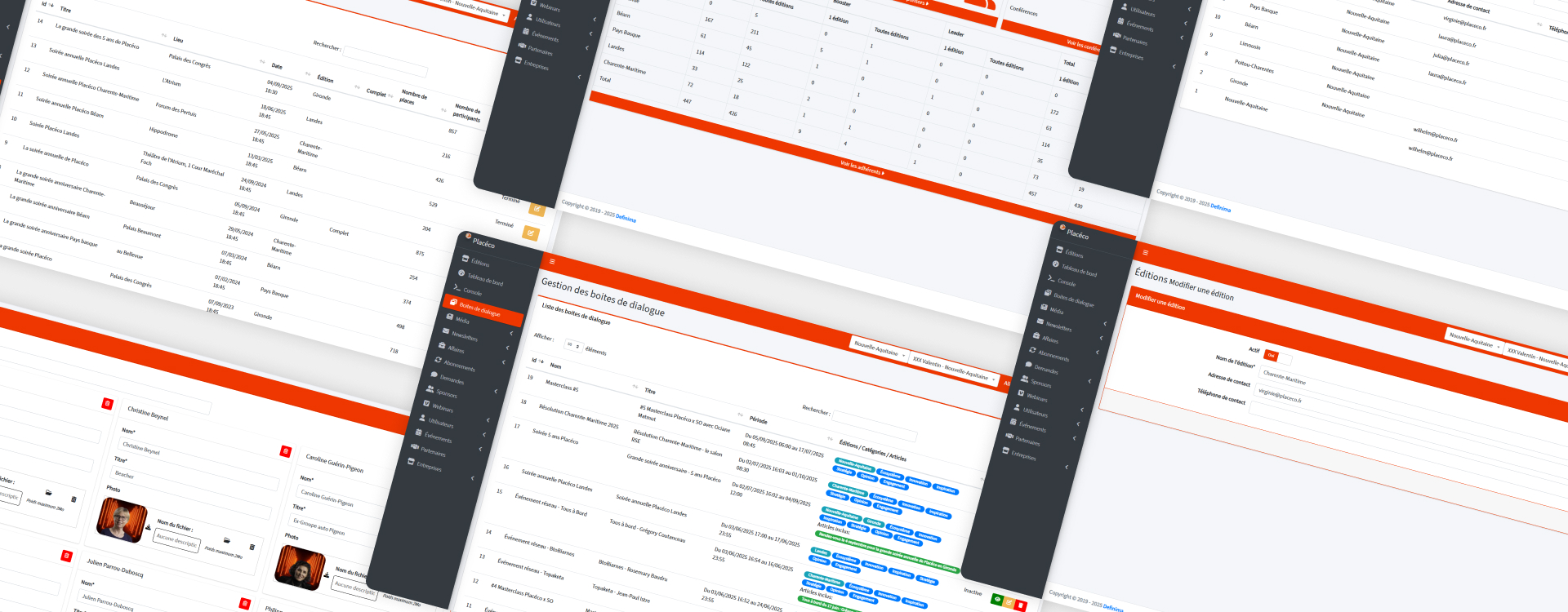 Site Placéco architecture modulaire gestion adhérents encarts publicitaires événements newsletters optimisés