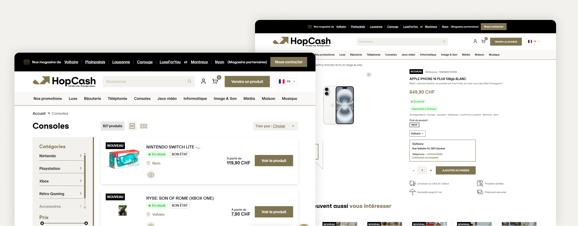HopCash module sur mesure TGM stocks instantanés e-commerce gestion multi-entrepôts Suisse