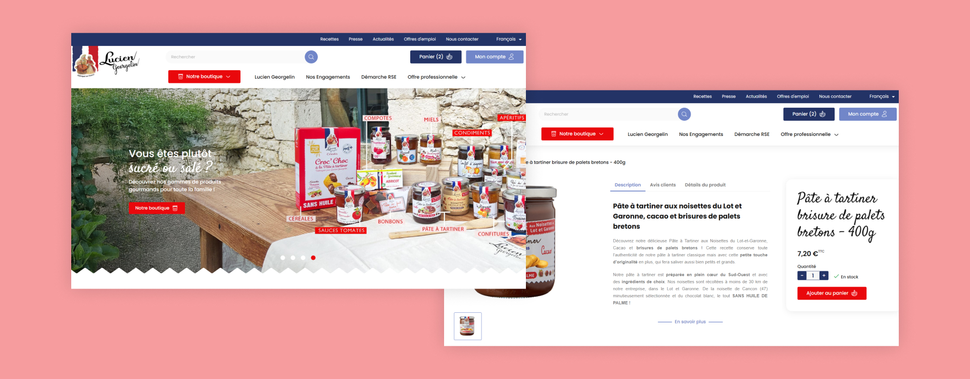 Lucien Georgelin site unifié PrestaShop vitrine boutique RSE modules sur mesure ERP connecté