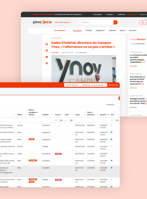 Placéco plateforme web Definima CMS évolutif gestion multi-éditions contenu publicité événements newsletters