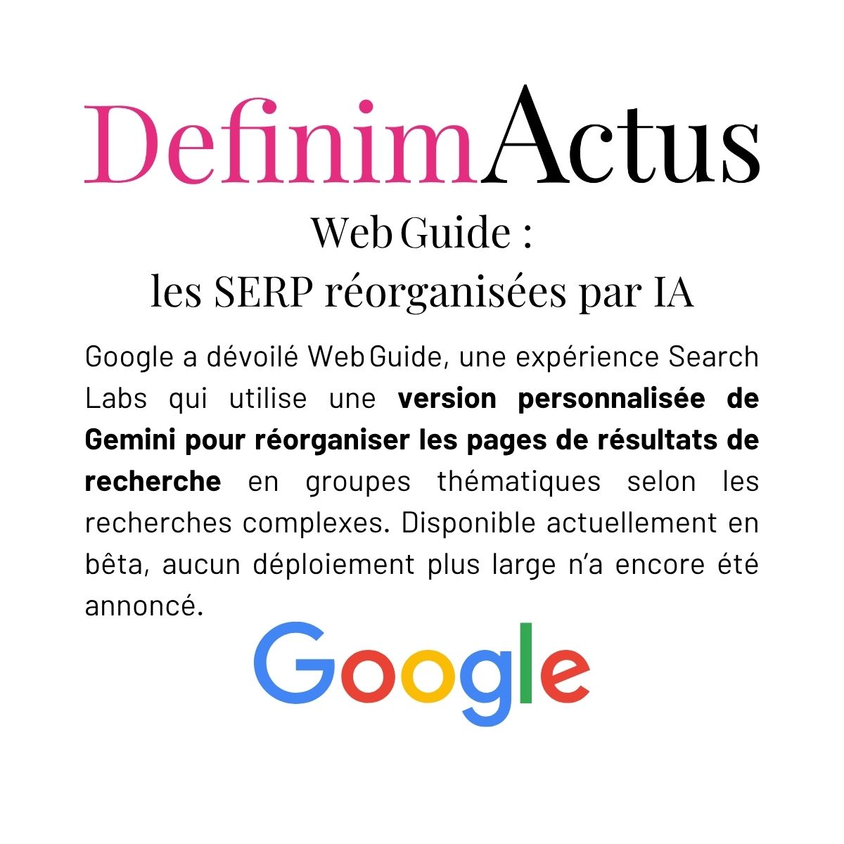 Web Guide Google IA Gemini SERP réorganisation thématiques Search Labs navigation avancée complexes