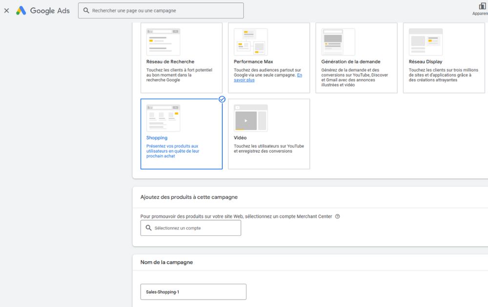 Annonces produits e-commerce Shopping