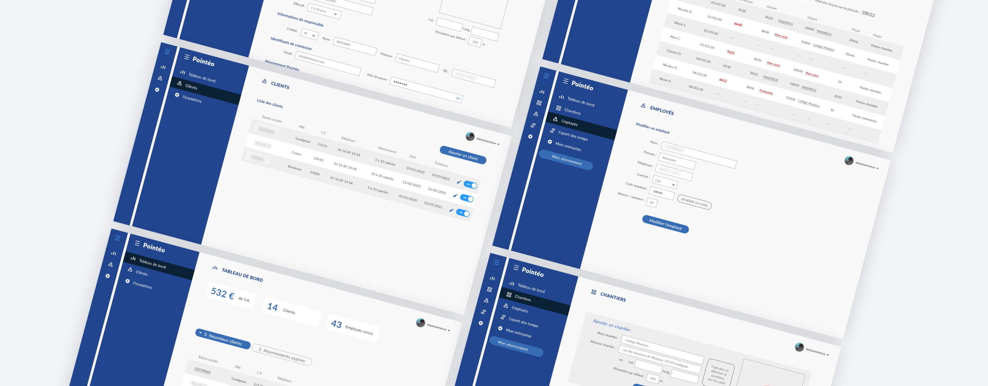 interface suivi chantier pointage temps geolocalisation application mobile BTP application